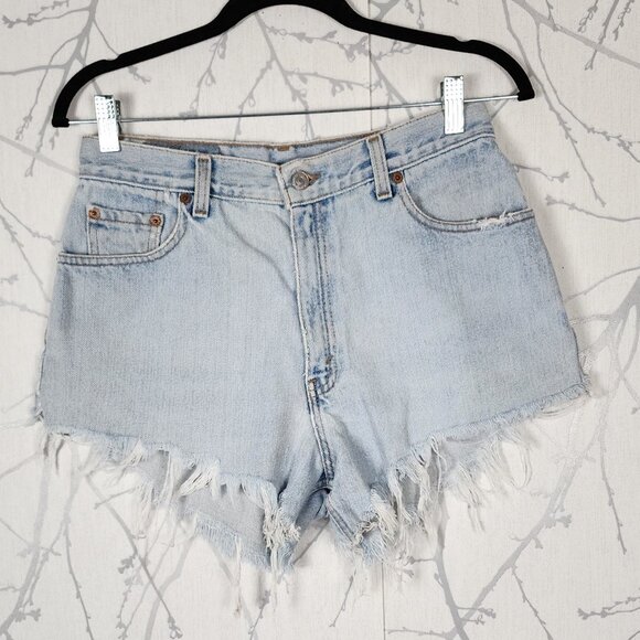 Levi's VTG 550 Light Wash Rigid Denim High Rise Cutoff Jean Shorts - Picture 1 of 3